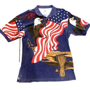 COTTON TRADERS MENS US FLAG SHIRT POLO STYLE 100% COTTON SIZE 2XL